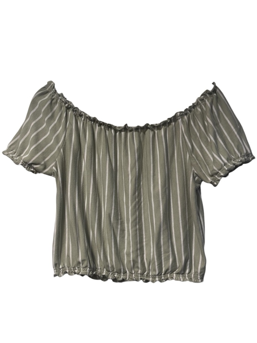American Eagle Women’s Off Shoulder Crop Top Small Olive Green Striped Boho